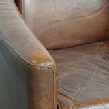 Brown Aviator design armchair made of cowhide leather