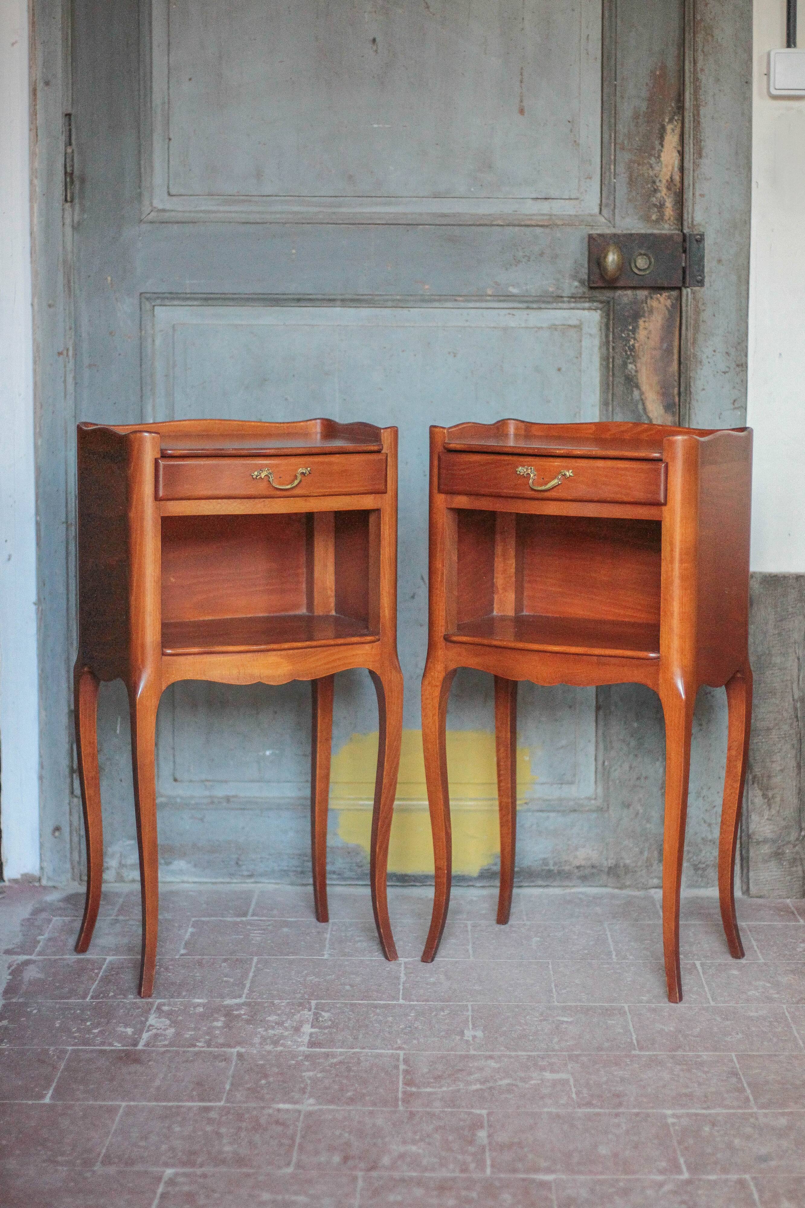 Pair of wooden bedside tables, vintage bedside table, side table.