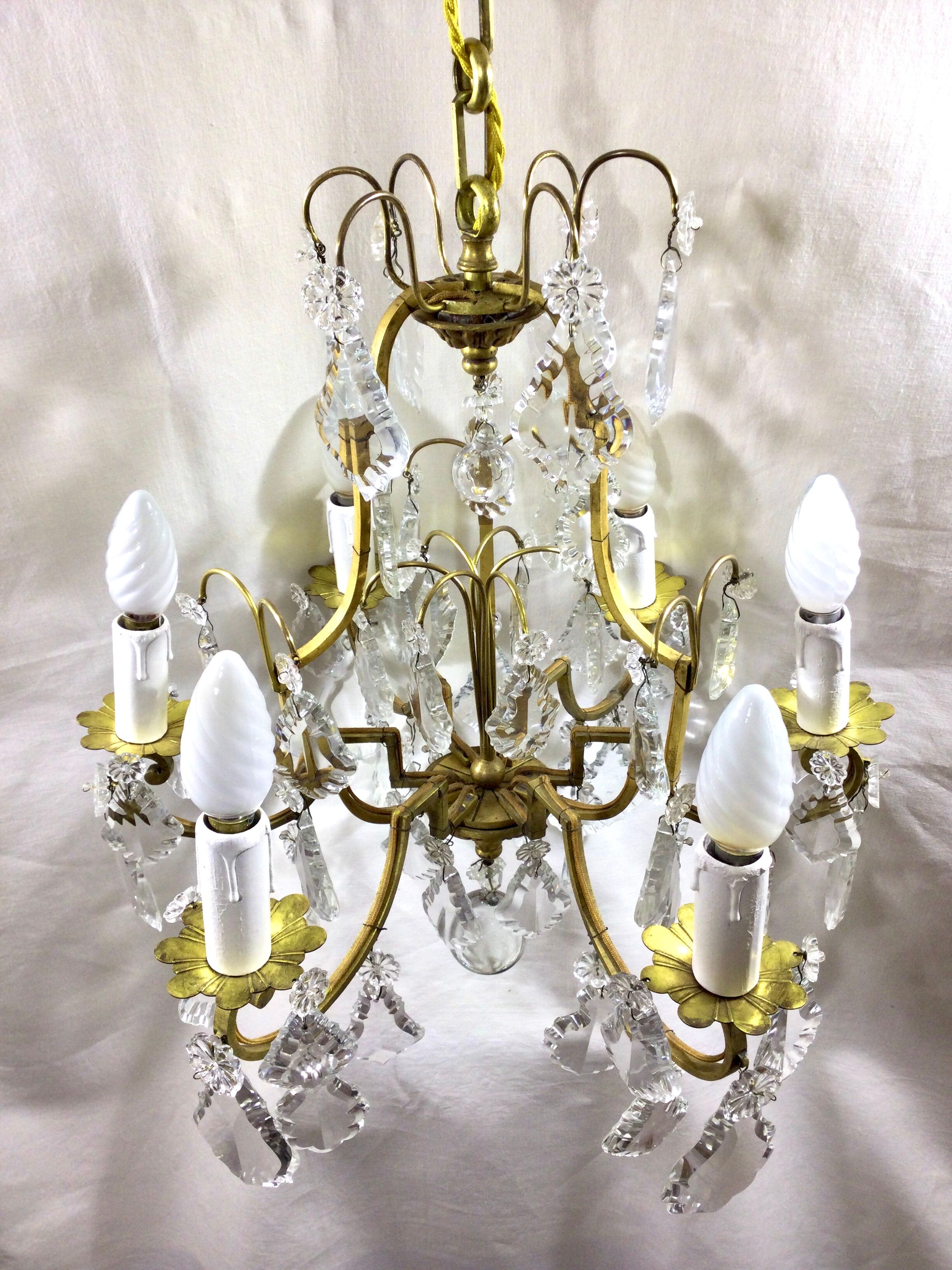 Cage chandelier 6 lights in bronze and crystal