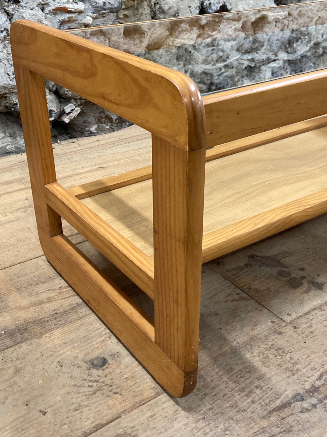 Coffee table in pine and glass Regain 1980