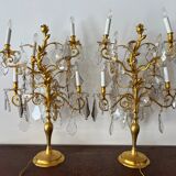 Pair of lamps in gilded bronze and crystal