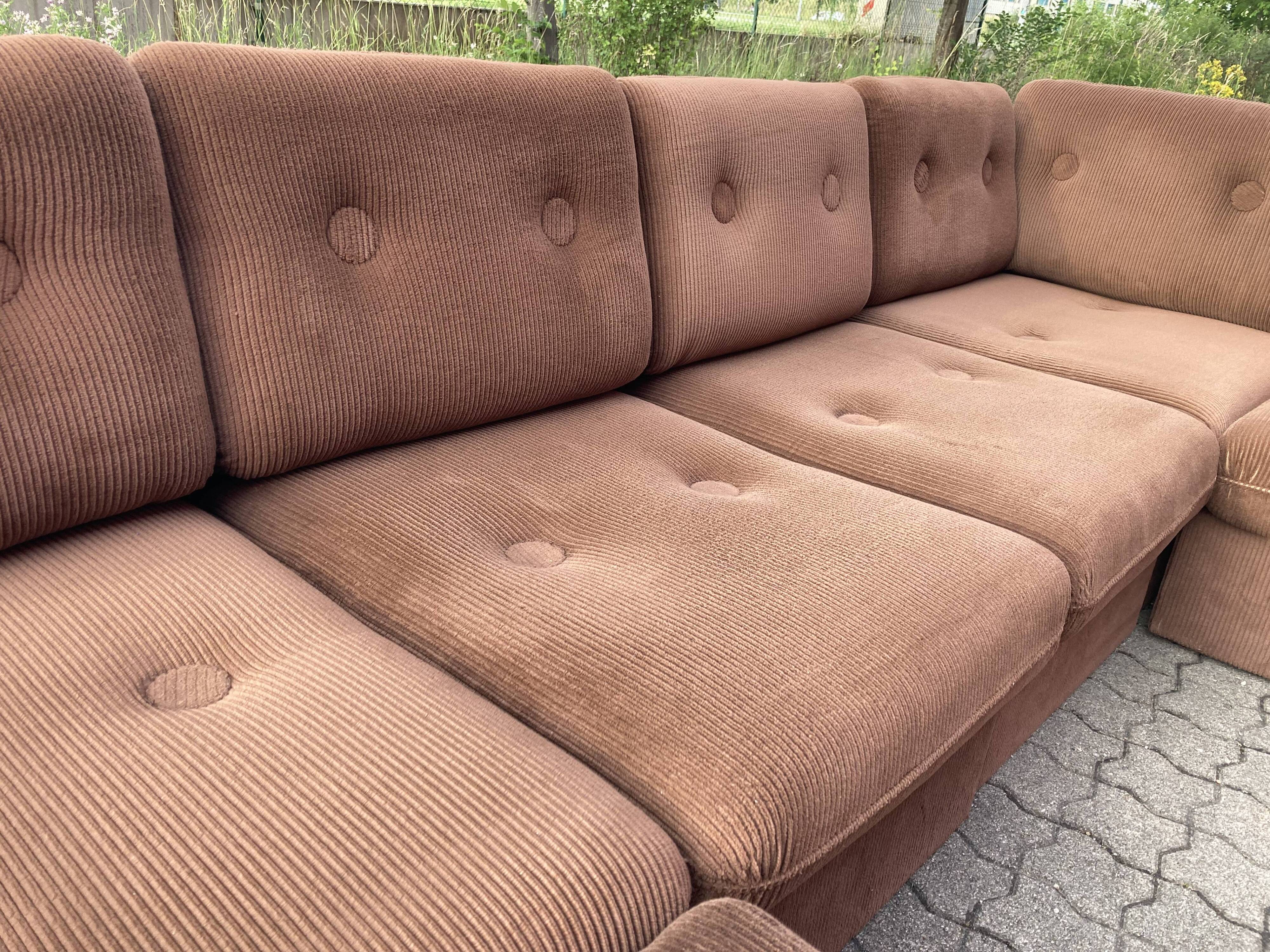 Vintage Modular Sofa in Brown Velvet Corduroy, 1970s