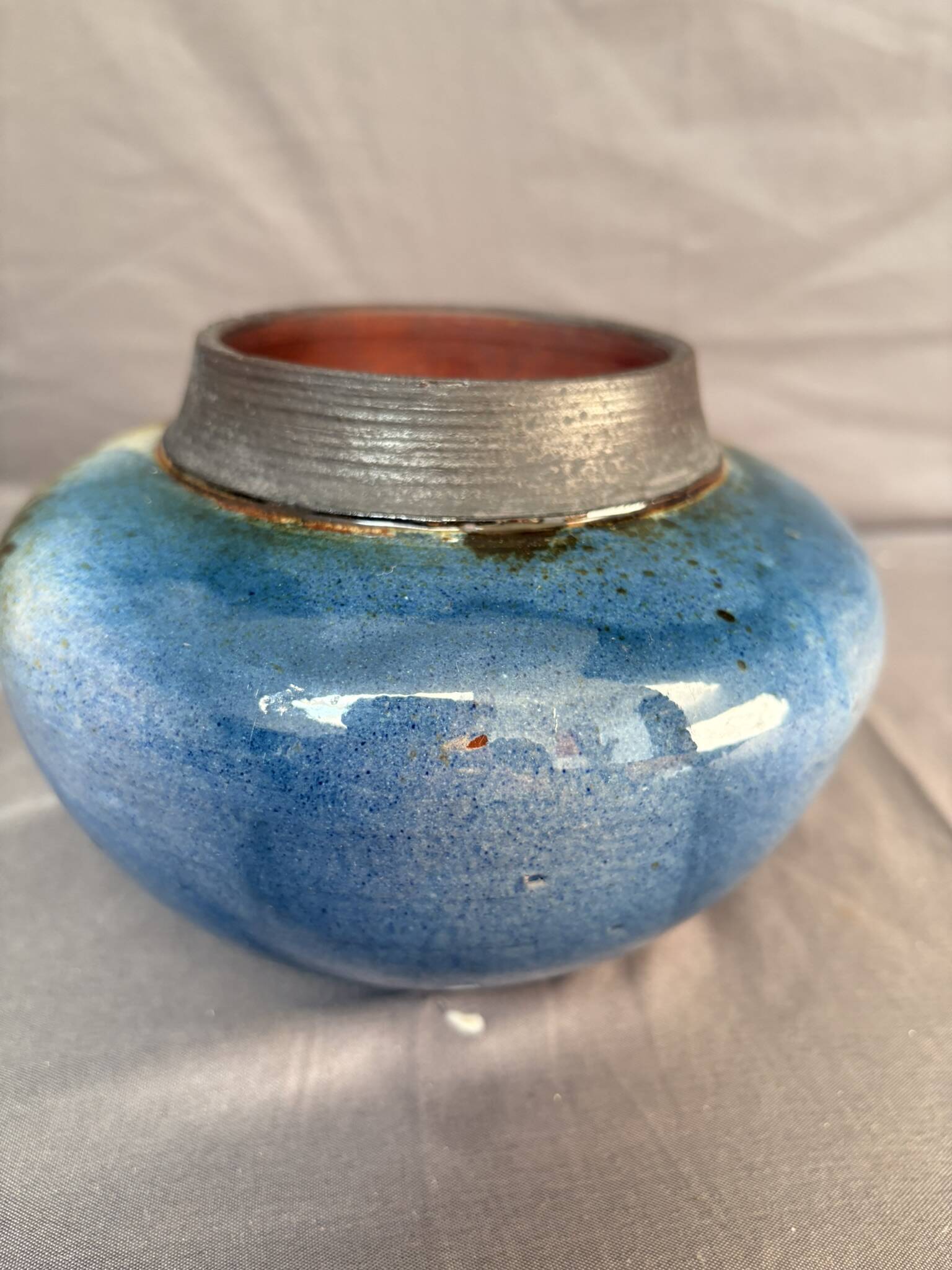 Old Round Vase Ceramic Germany Signed Erik Blue Decor