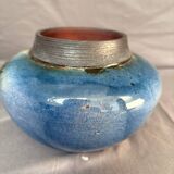 Old Round Vase Ceramic Germany Signed Erik Blue Decor
