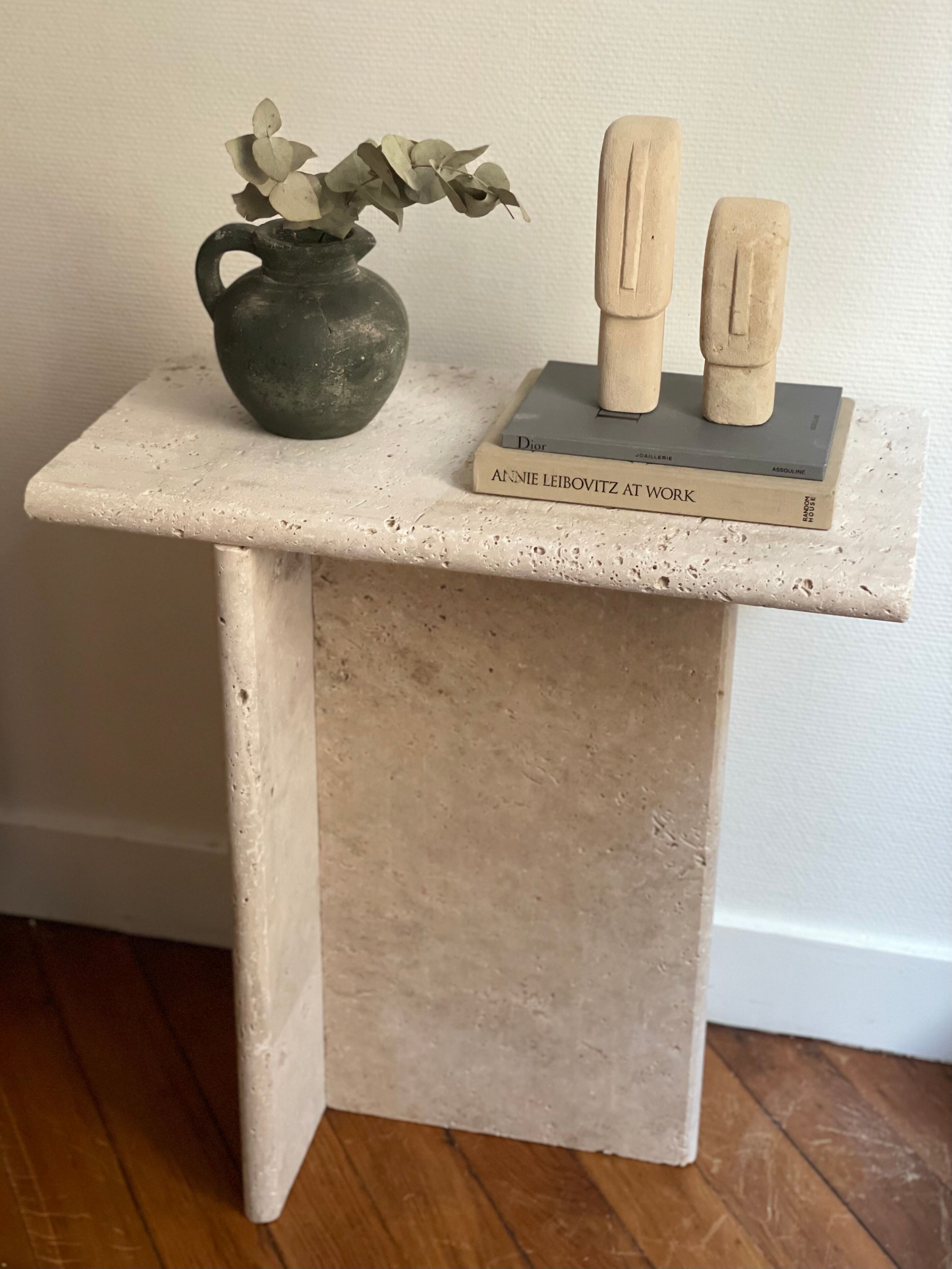 Minimalist travertine stone side table