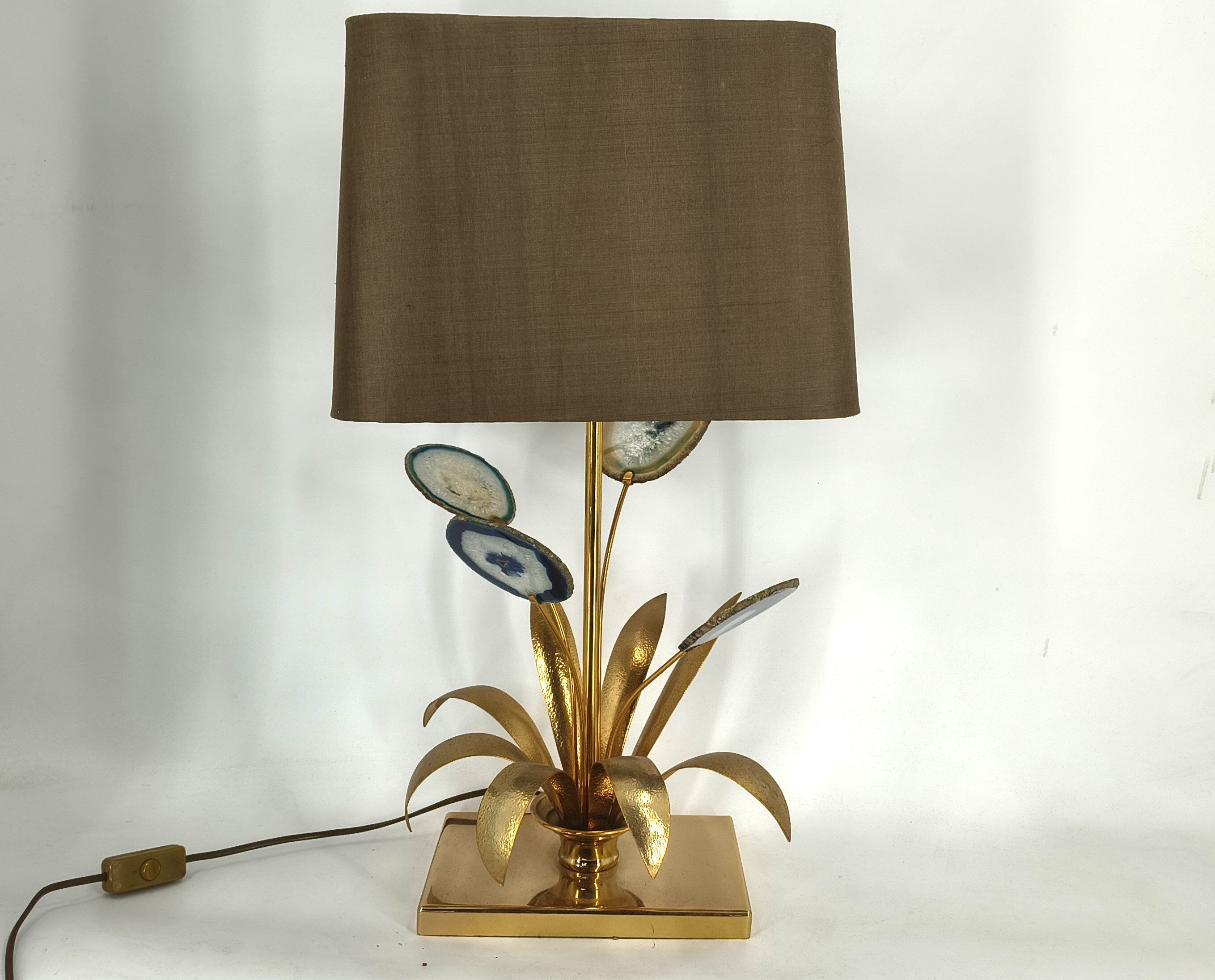 Lampe de table en agate vintage en laiton, années 1970