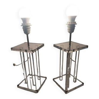 Pair of vintage David Lange plexiglass lamps