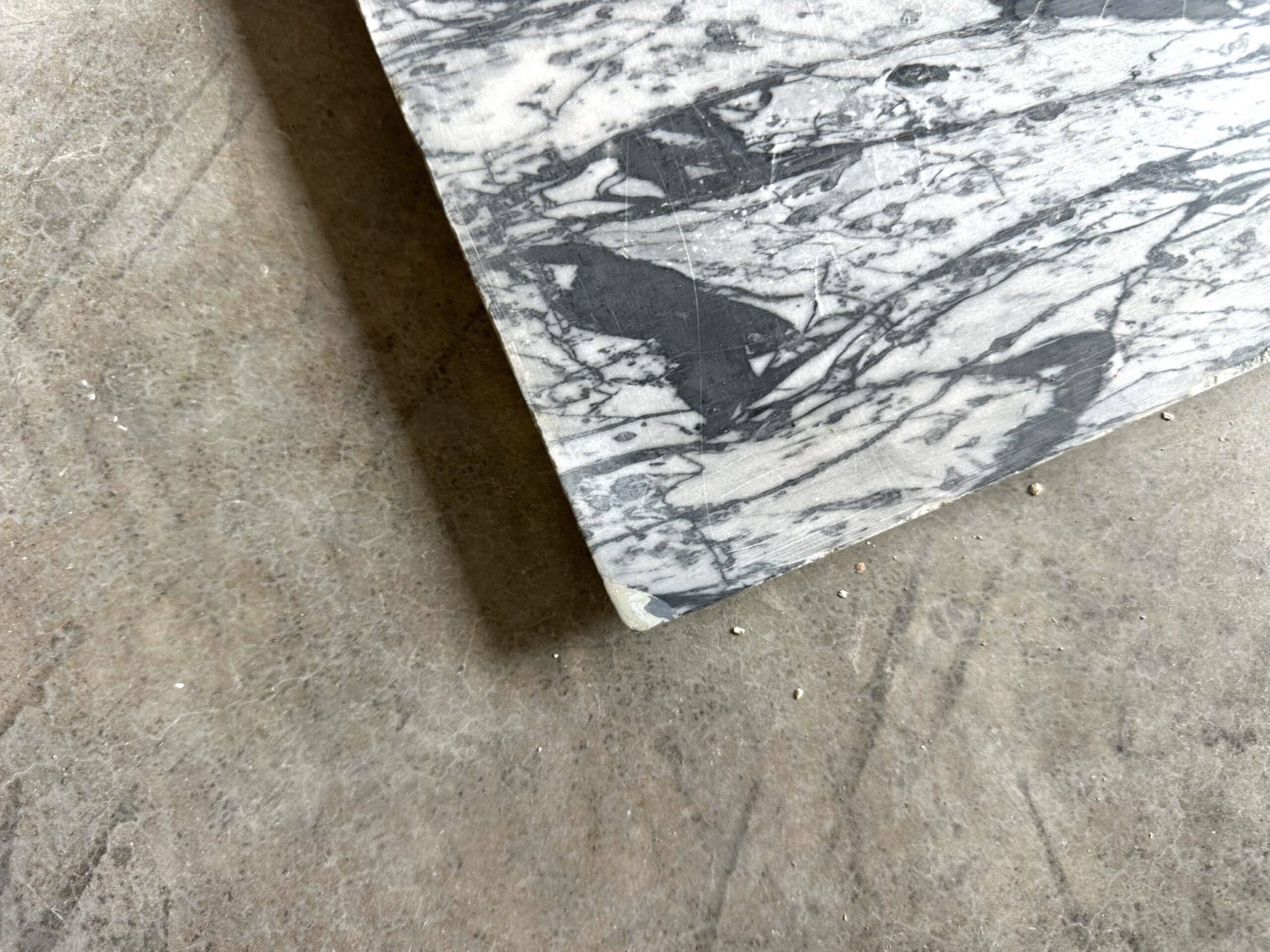 Pompadour fireplace in Louis XV style from around 1880 in blue floral marble.