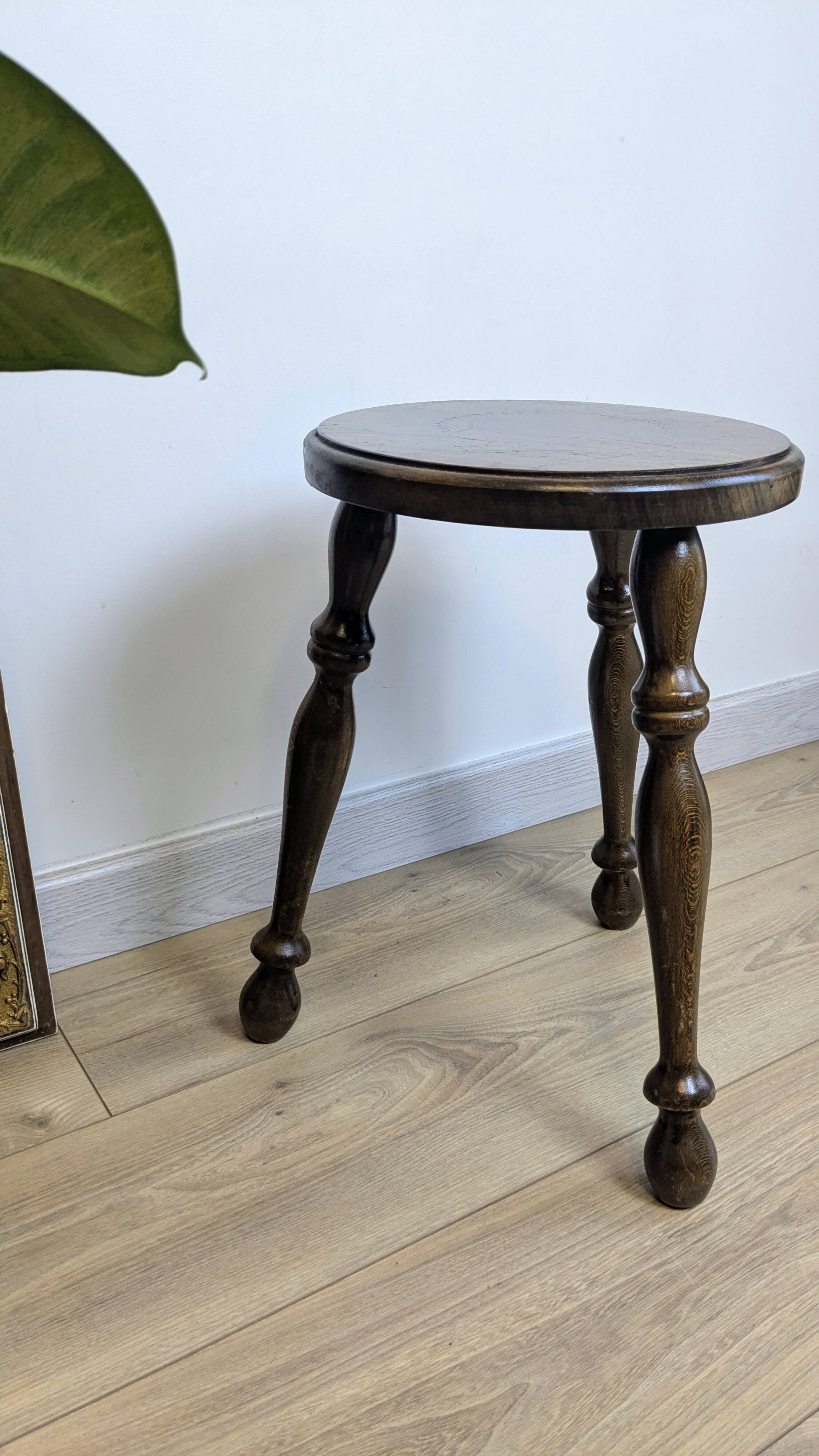 Old turned oak tripod stool
