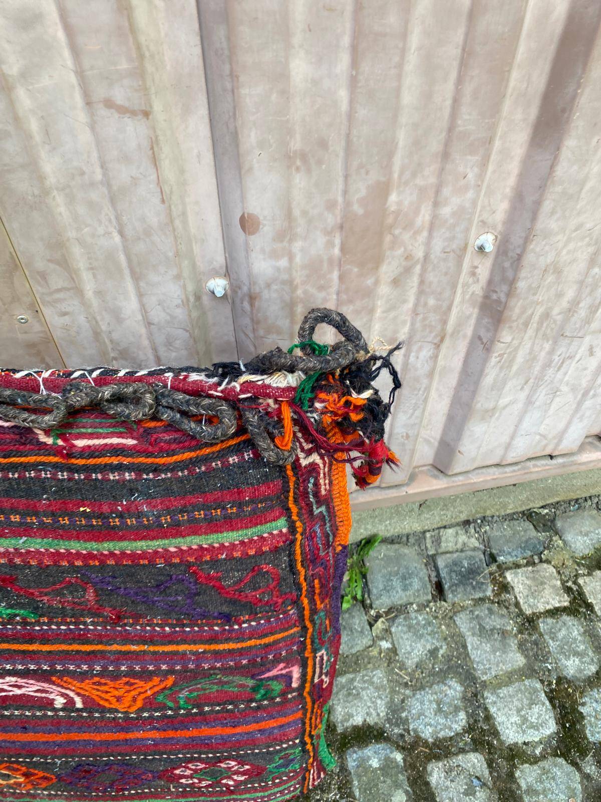 Burgundy wool Persian kilim pouf