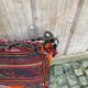 Burgundy wool Persian kilim pouf