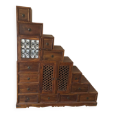 Indonesian staircase furniture in rosewood and wrought iron.