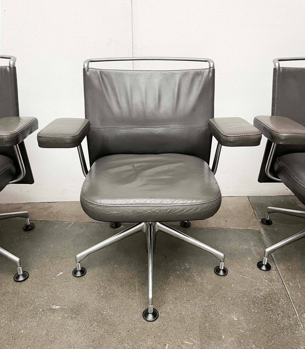 Postmodern swivel chairs model AC2 in leather by Antonio Cittero for Vitra, 1990s, set of 4.