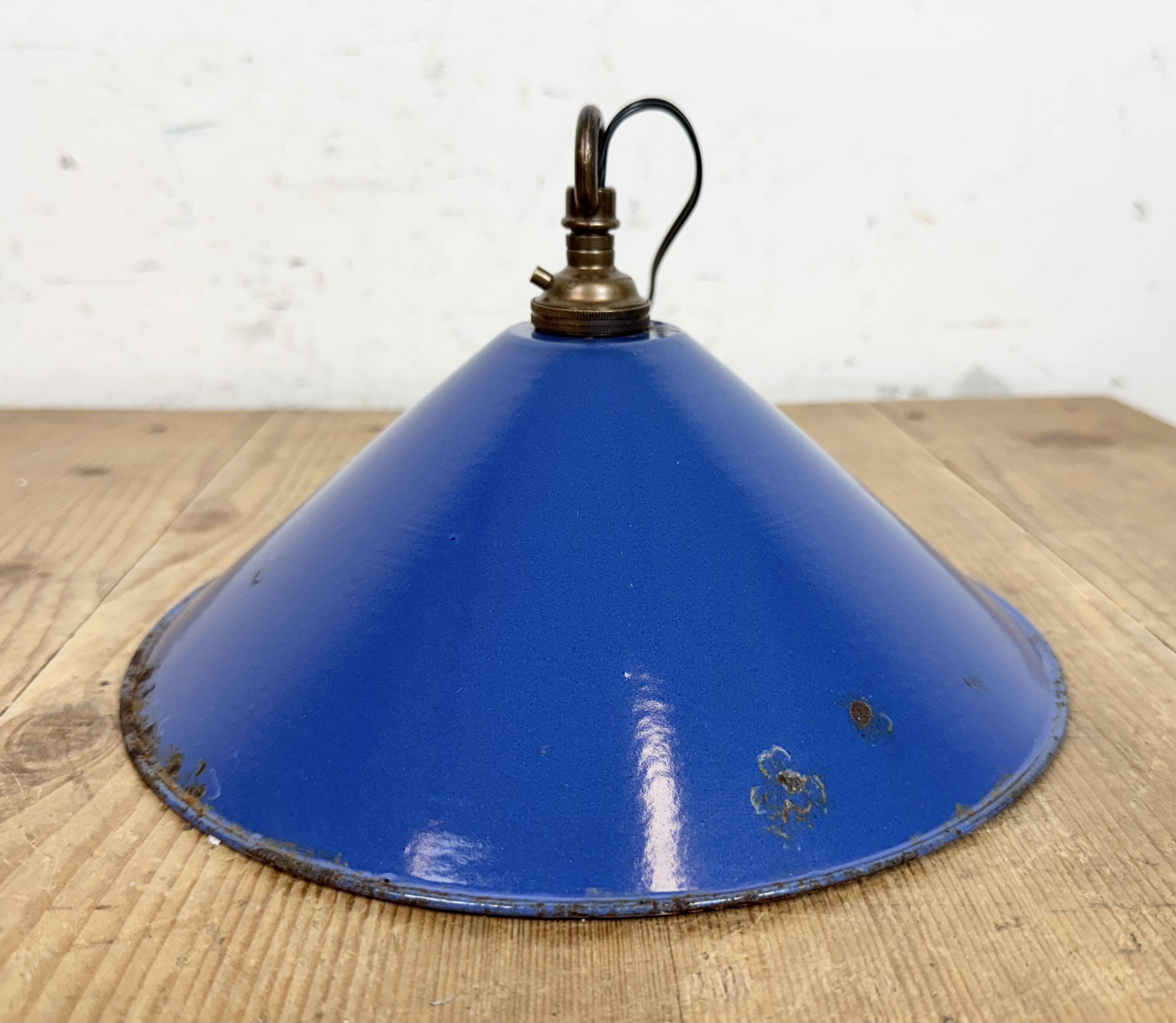 Industrial Blue Enamel Factory Pendant Lamp, 1950s