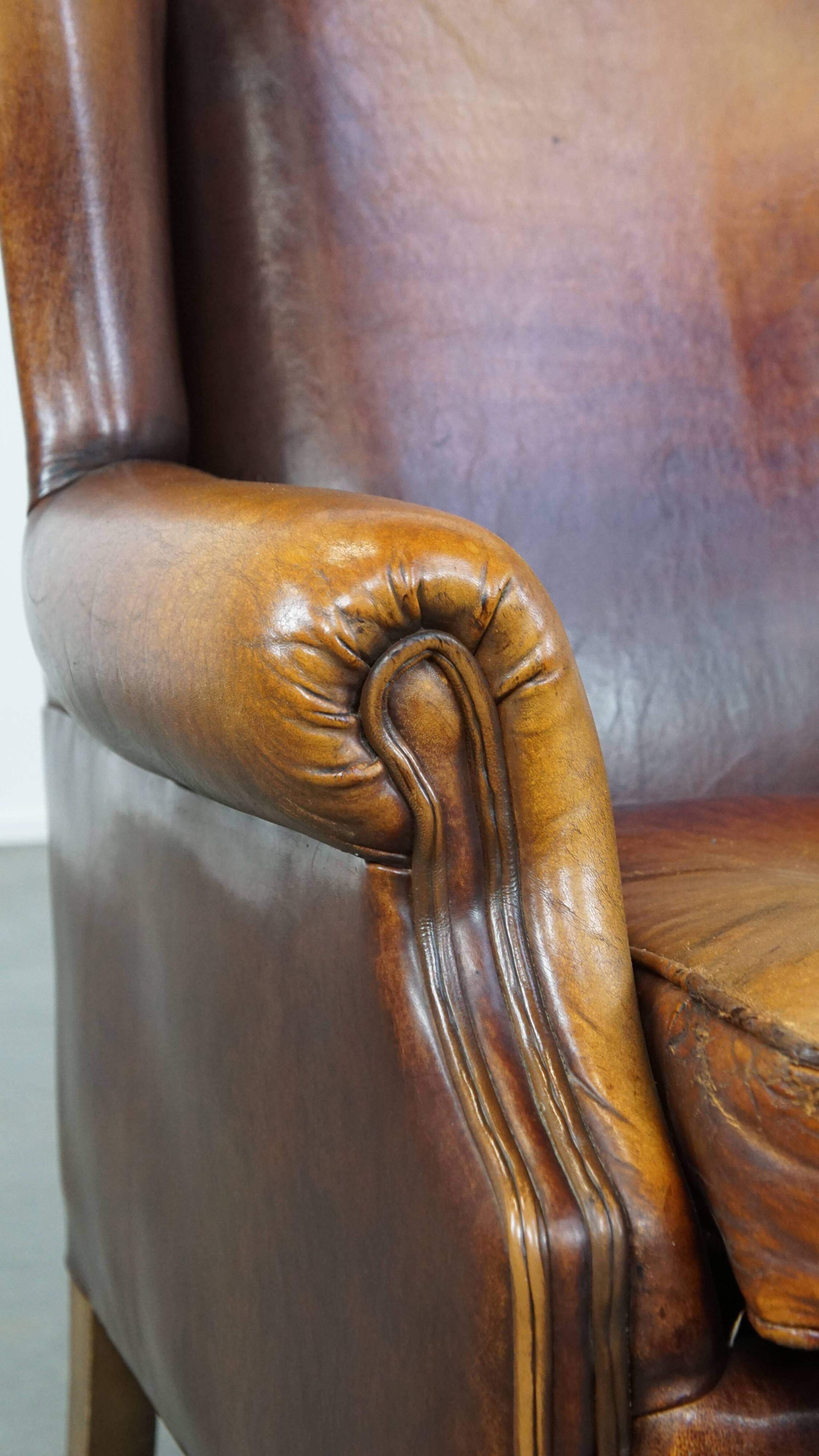 Vintage Sheepskin Leather Wingback Chair