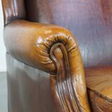 Vintage Sheepskin Leather Wingback Chair