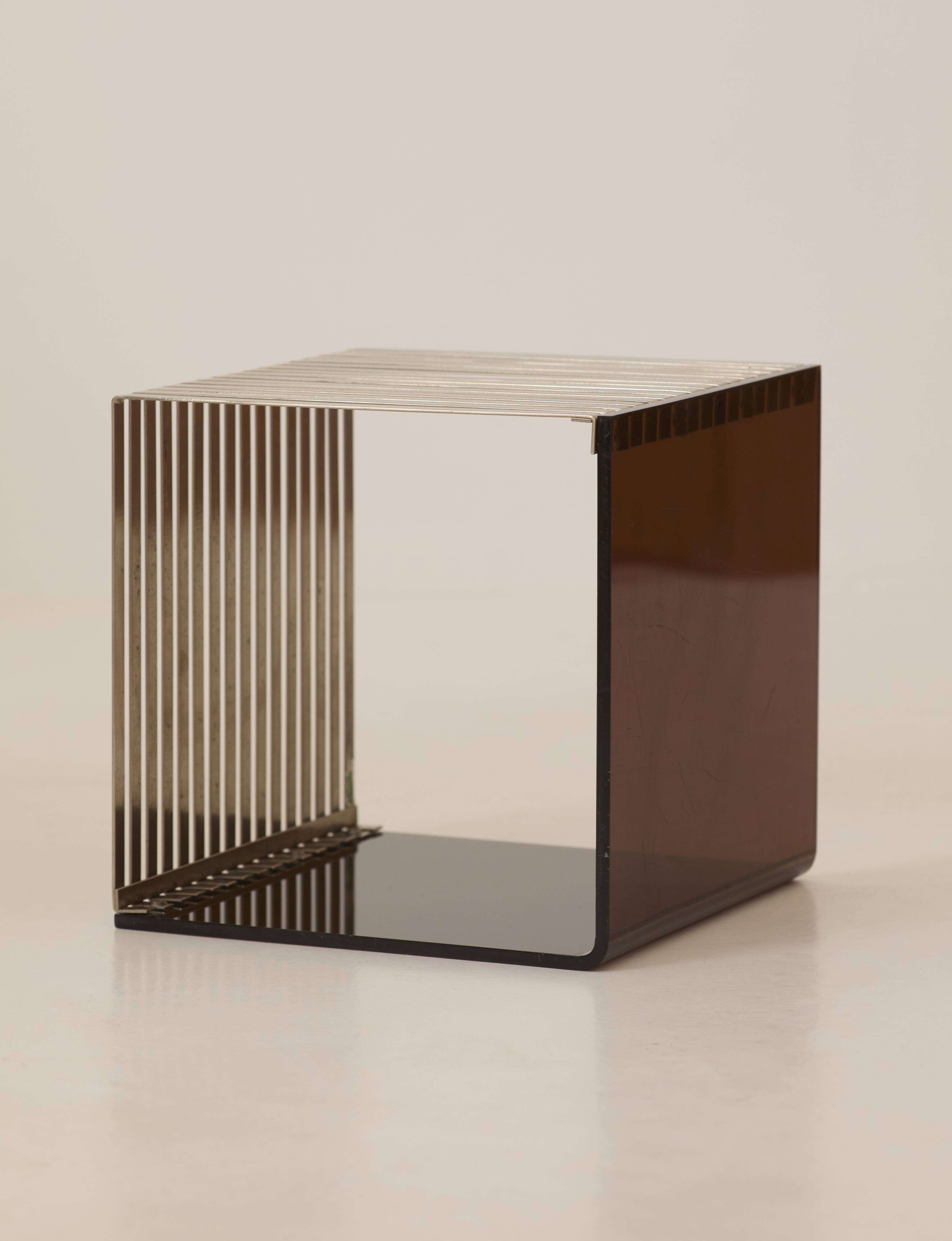 Side table, bedside table in plexiglass and chrome metal, around 1970.