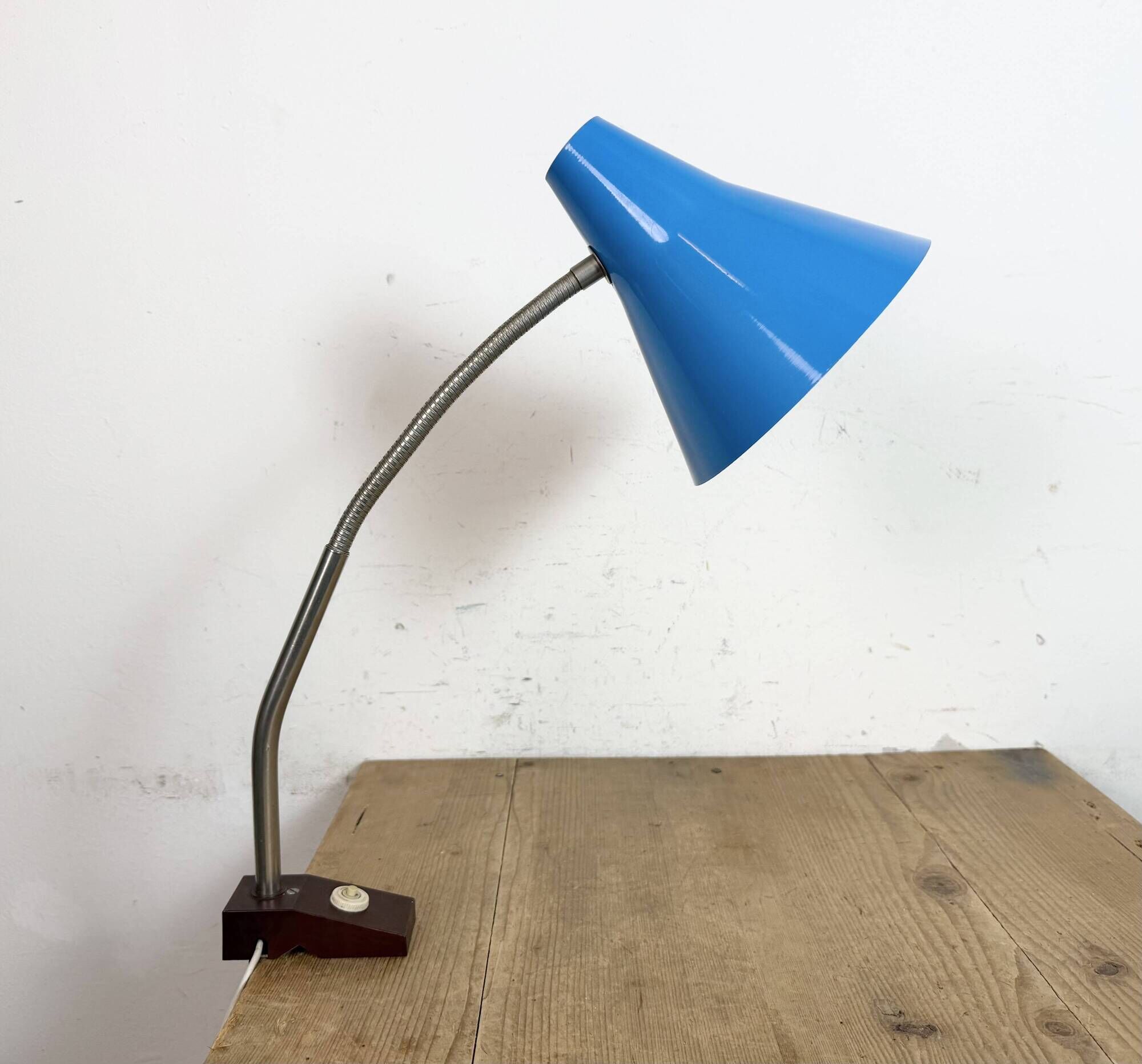 Blue Industrial German Workshop Table Lamp from Reif Dresden, 1960s