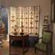 19th Century Italian Six-Panel Painted Wood Folding Screen in Gilt Bronze Frame