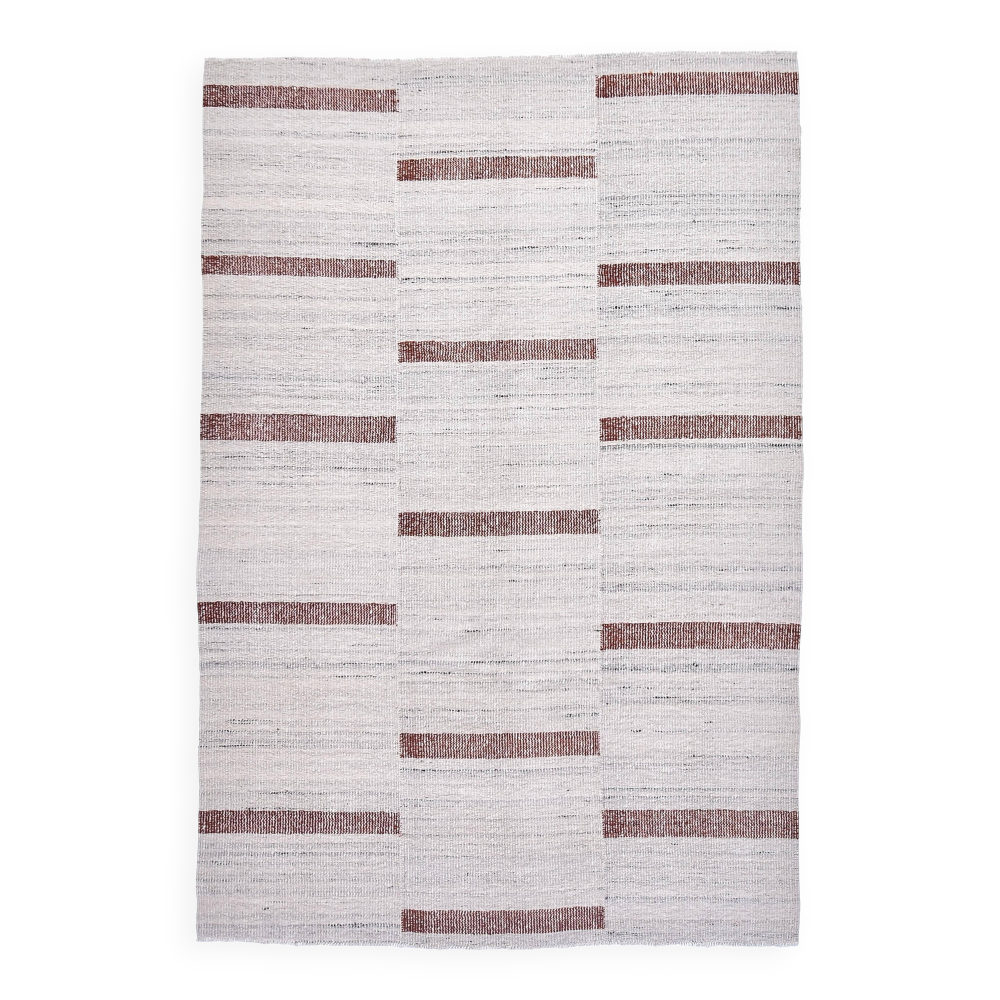 210x310 beige orange kilim rug, Beige terracota wool kilim carpet