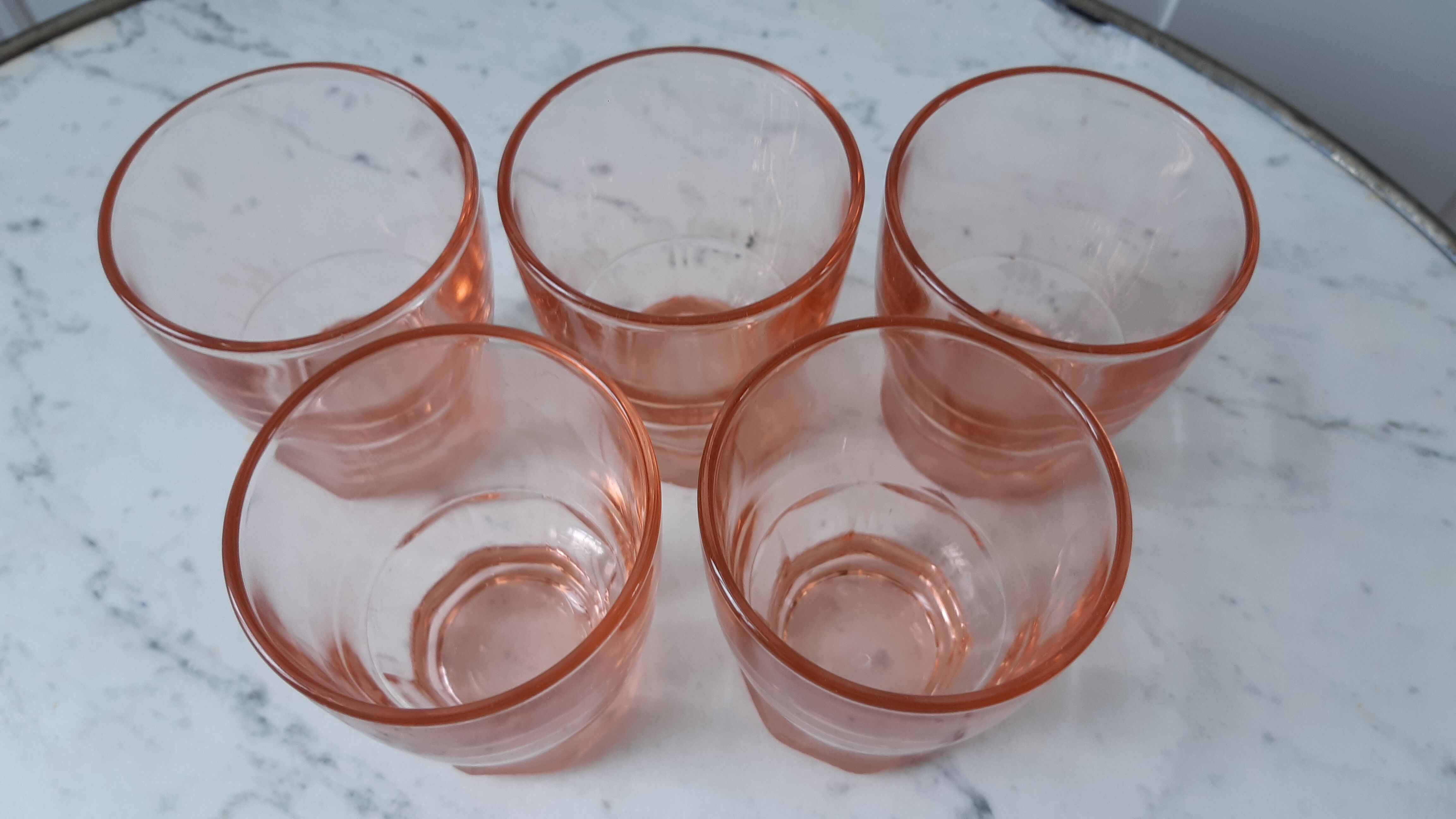 Set of 5 pink art deco glasses 30s