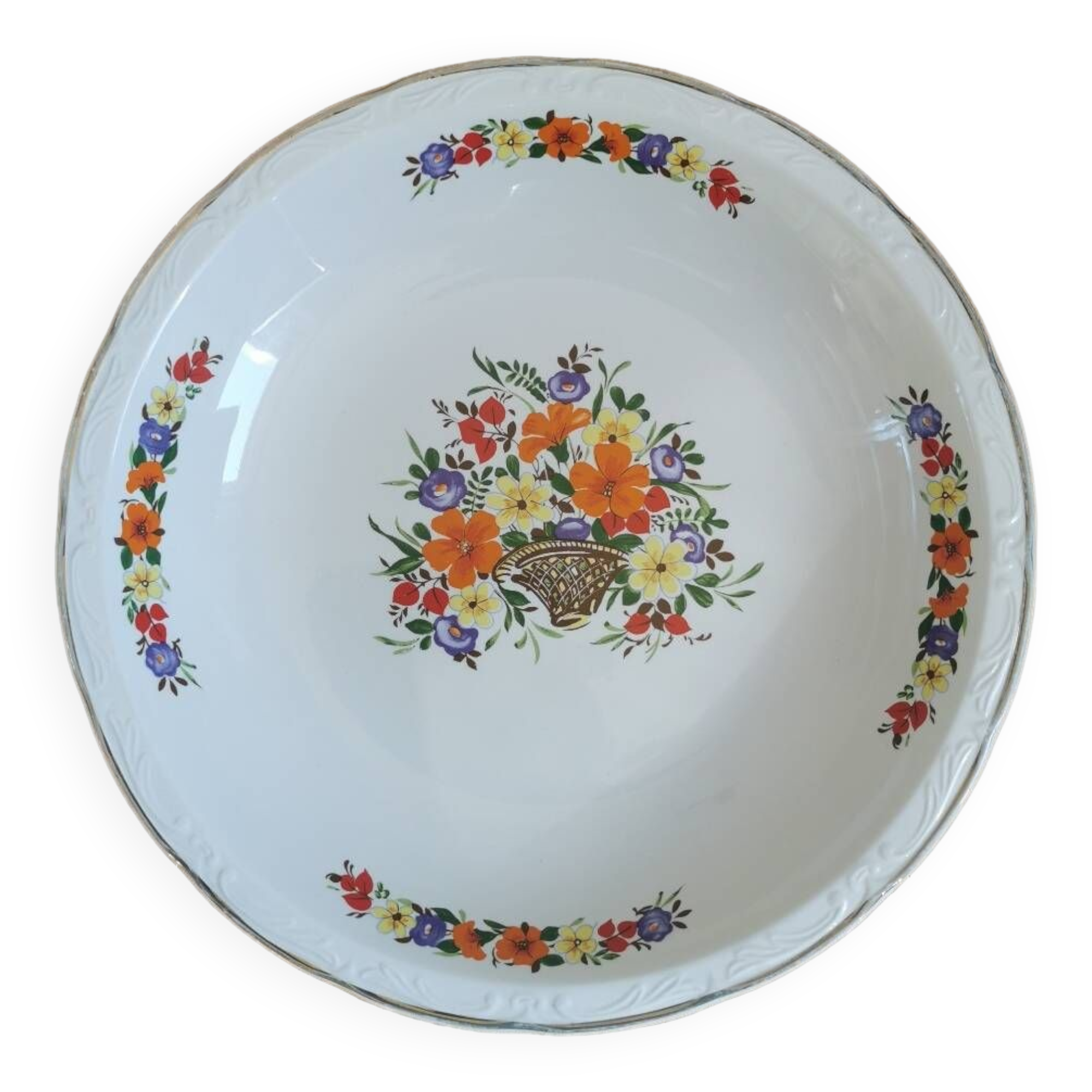 Plat creux Digoin, corbeille de fleurs