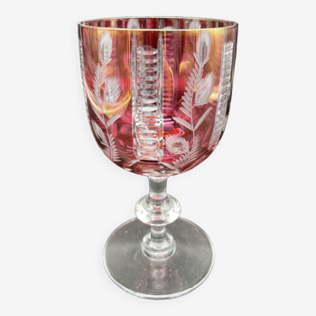 Large, glass, bohemian crystal, red, plant decor, floral, collection, showcase, foot, chic, 20th century