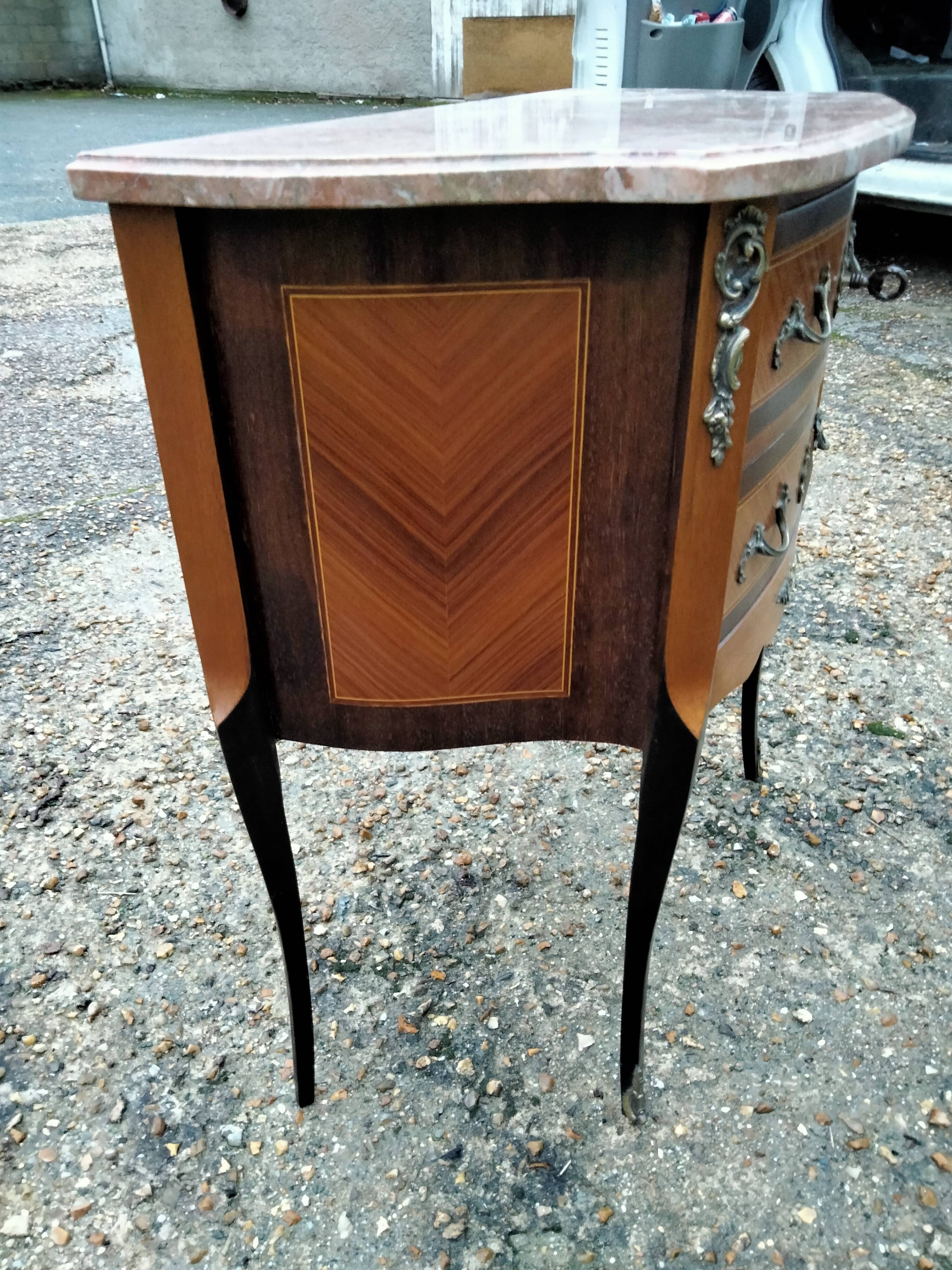 Commode marquetry old style louis xvi vintage marble top xxeme