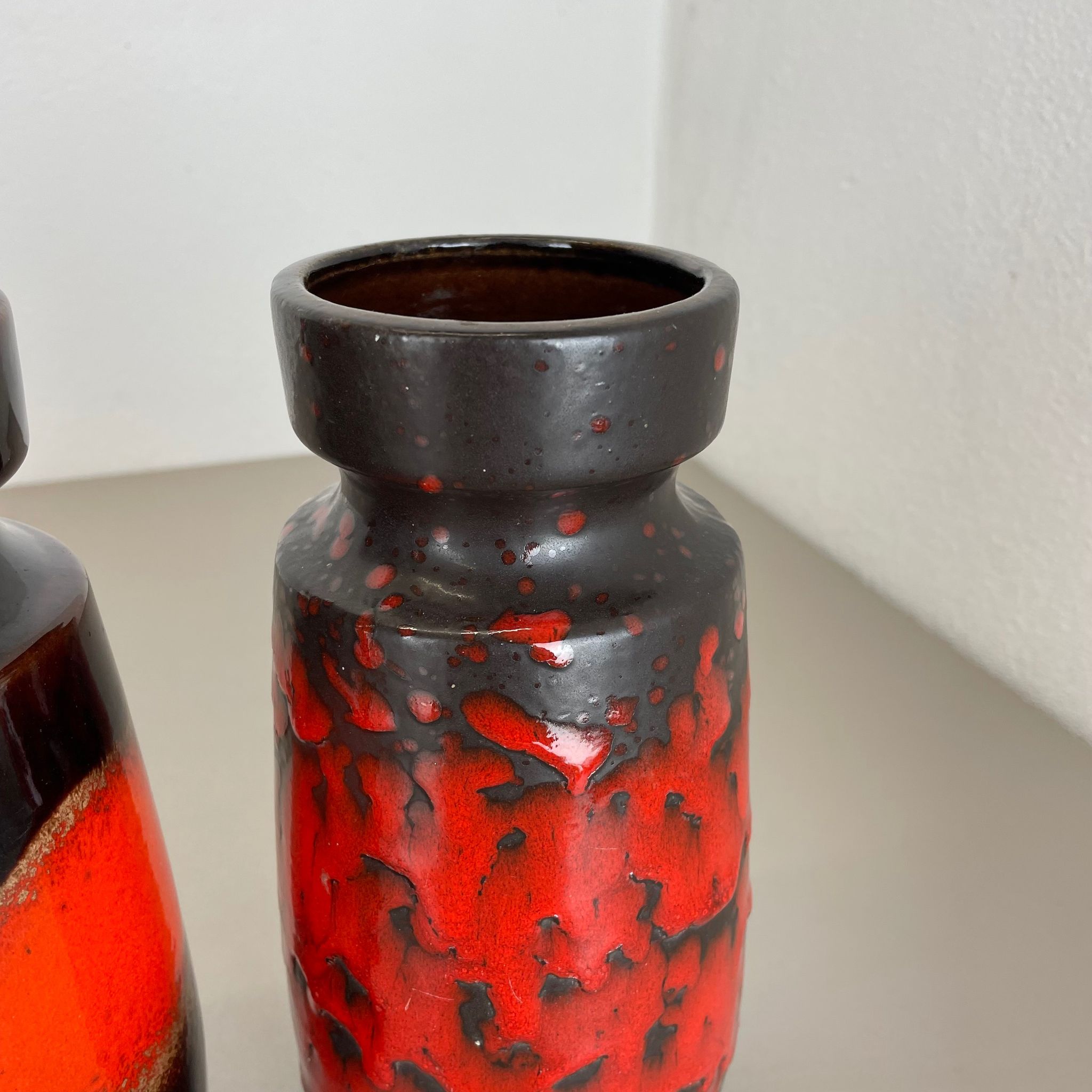 Set of Four Vintage Pottery Fat Lava Vases Made by Scheurich, Germany, 1970s