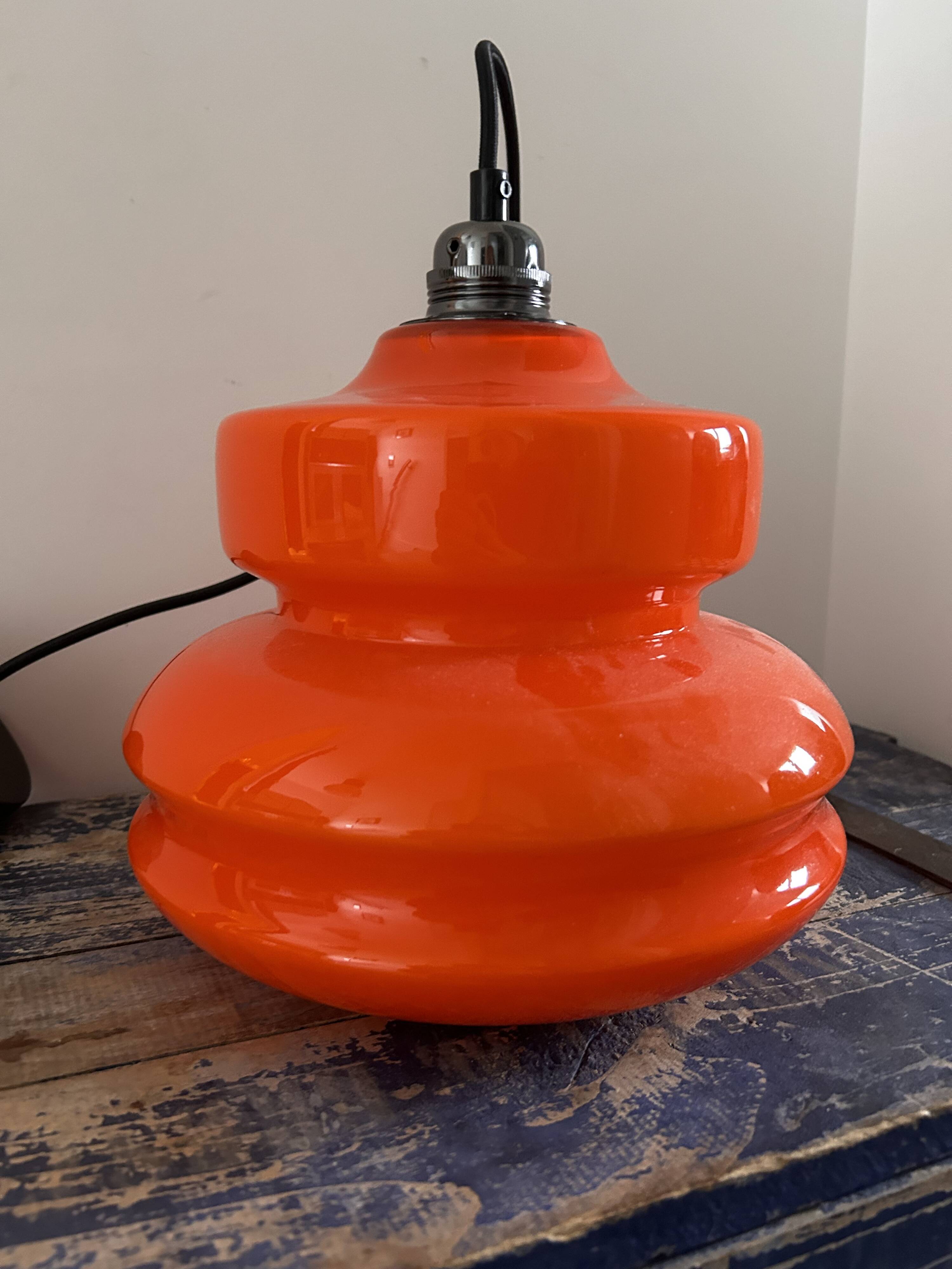 Vintage pendant light in orange opaline