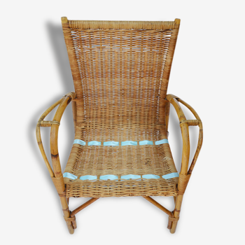 Chair child vintage rattan and mint