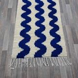Tapis Bleu Ondulations Maroccain en laine 100cmx250cm
