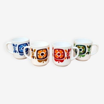 Set of 4 vintage Mobil lotus mugs