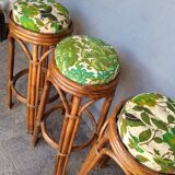 3 vintage high rattan bar stools 1970