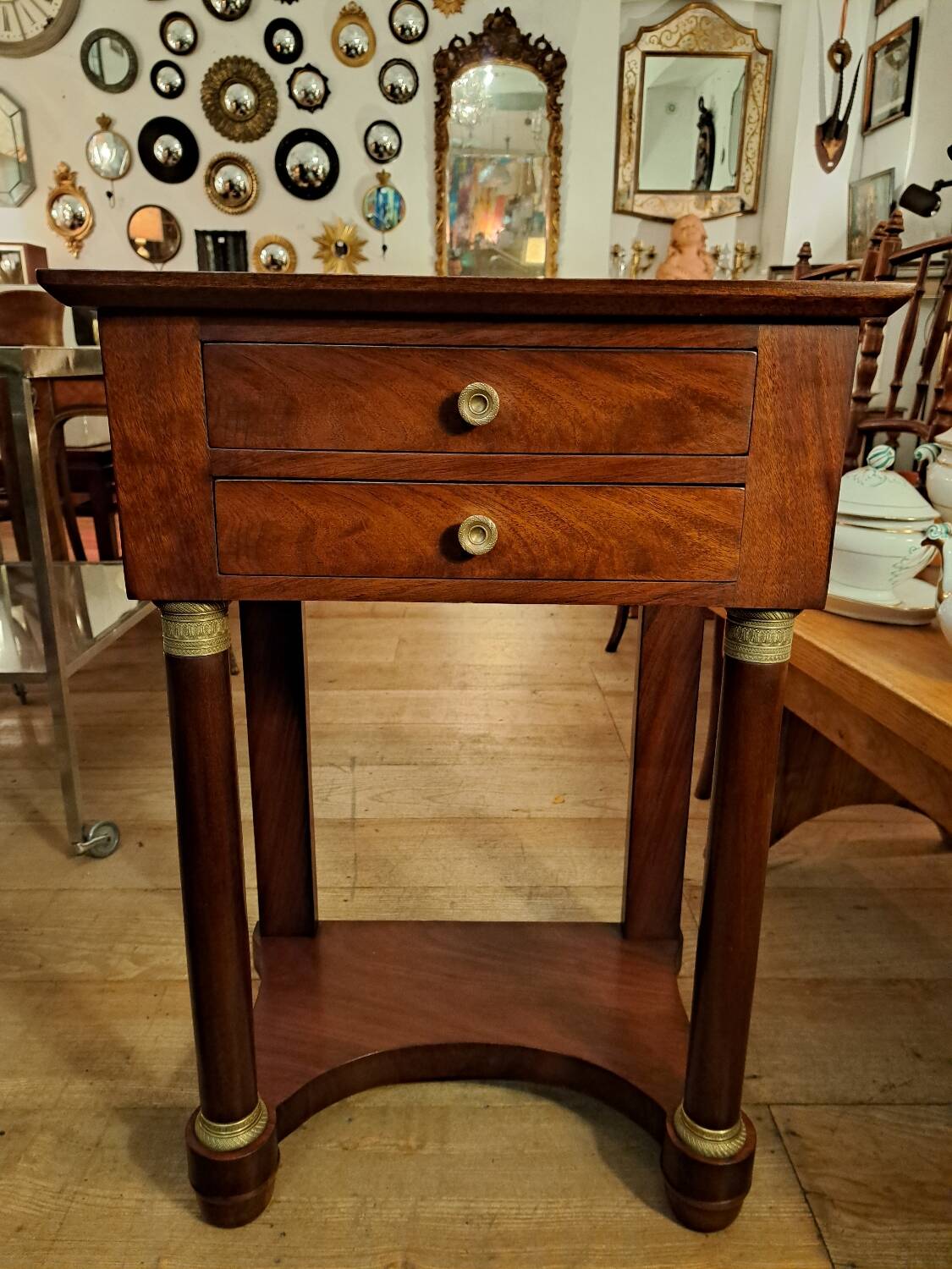 Empire style bedside table in mahogany and bronze