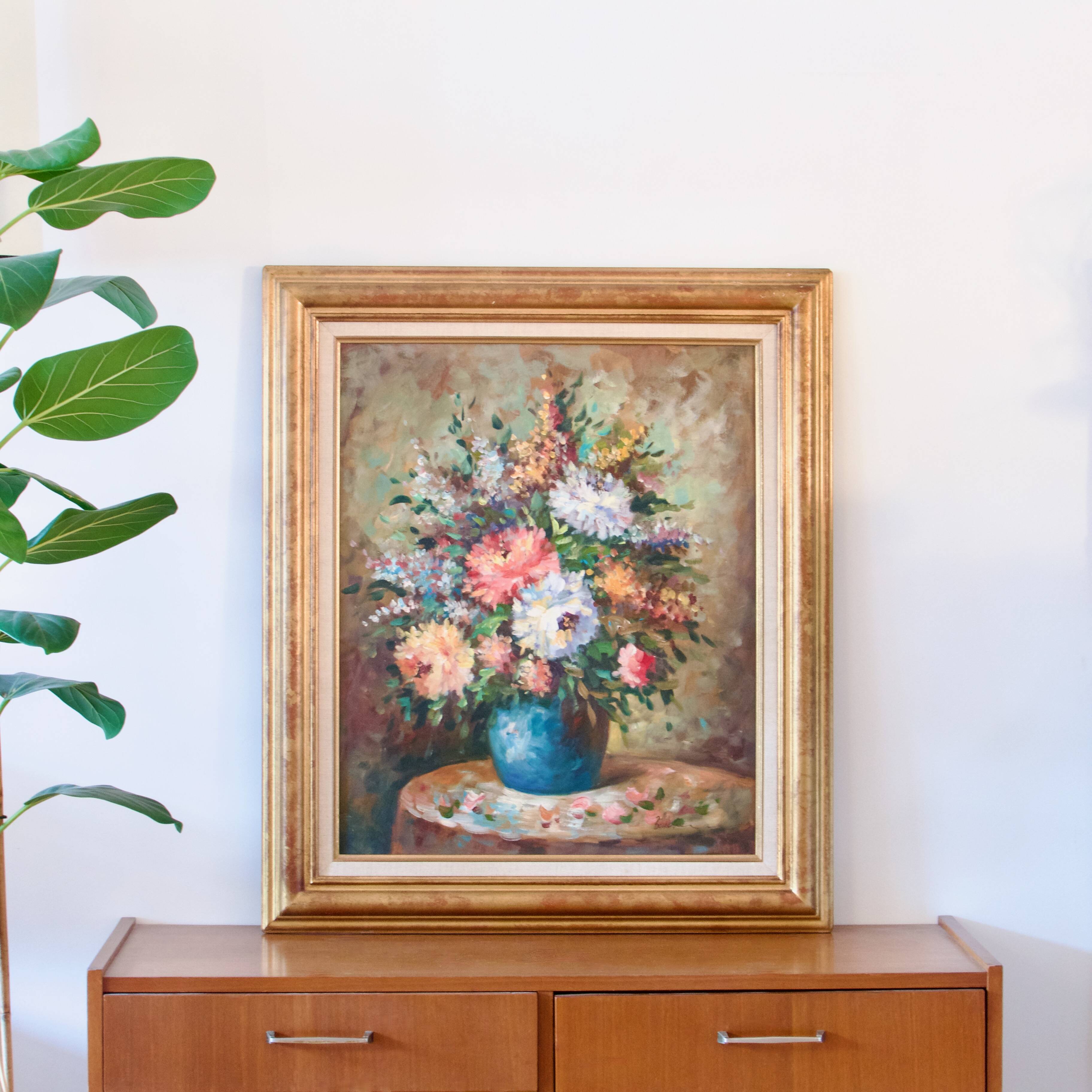 Large oil on canvas floral composition signed Boucher