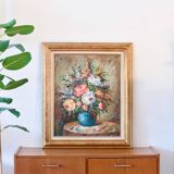Large oil on canvas floral composition signed Boucher
