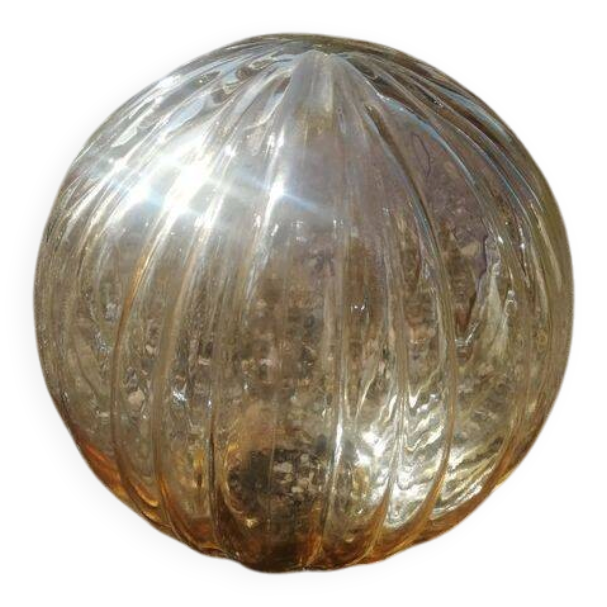 Antique amber glass globe for lighting, lamp, pendant, vintage portable light.