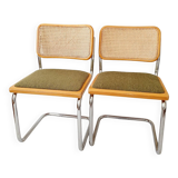 Pair of Marcel Breuer cane and fabric chairs