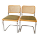 Paire de chaise Marcel Breuer cannage et tissu