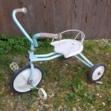 Old children's tricycle toy metal blue & white 70s vintage