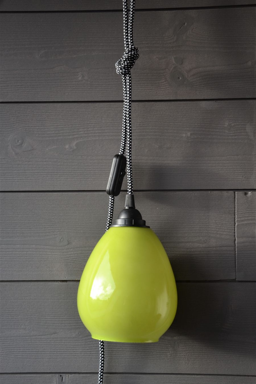 Sixties pop glass walk-in lamp - green colours and black and white cord