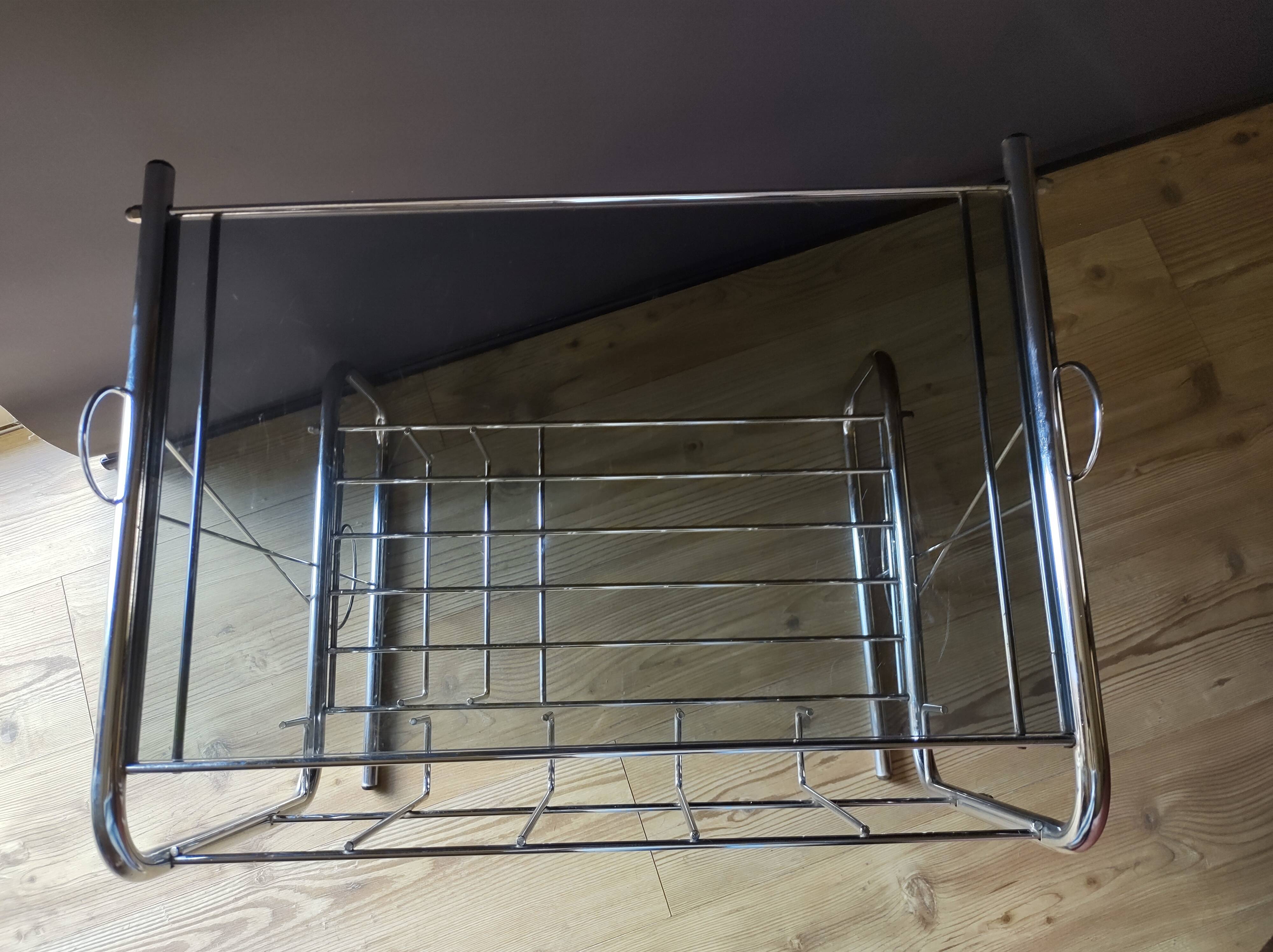 Table/meuble hifi chromé et verre fumé vintage 1970