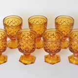7 amber stemmed glasses