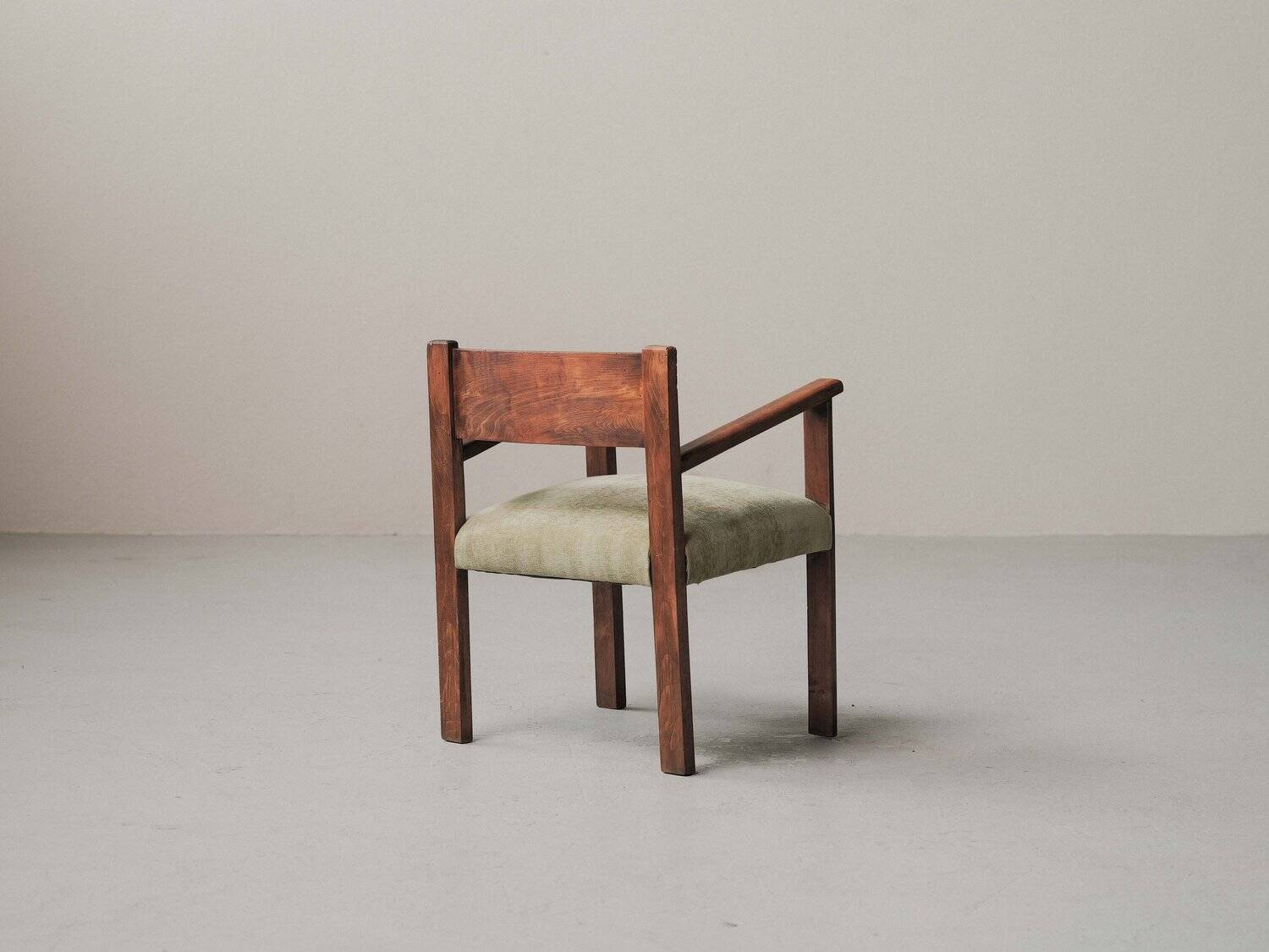 French modernist armchair in wood and green velvet, 1950s