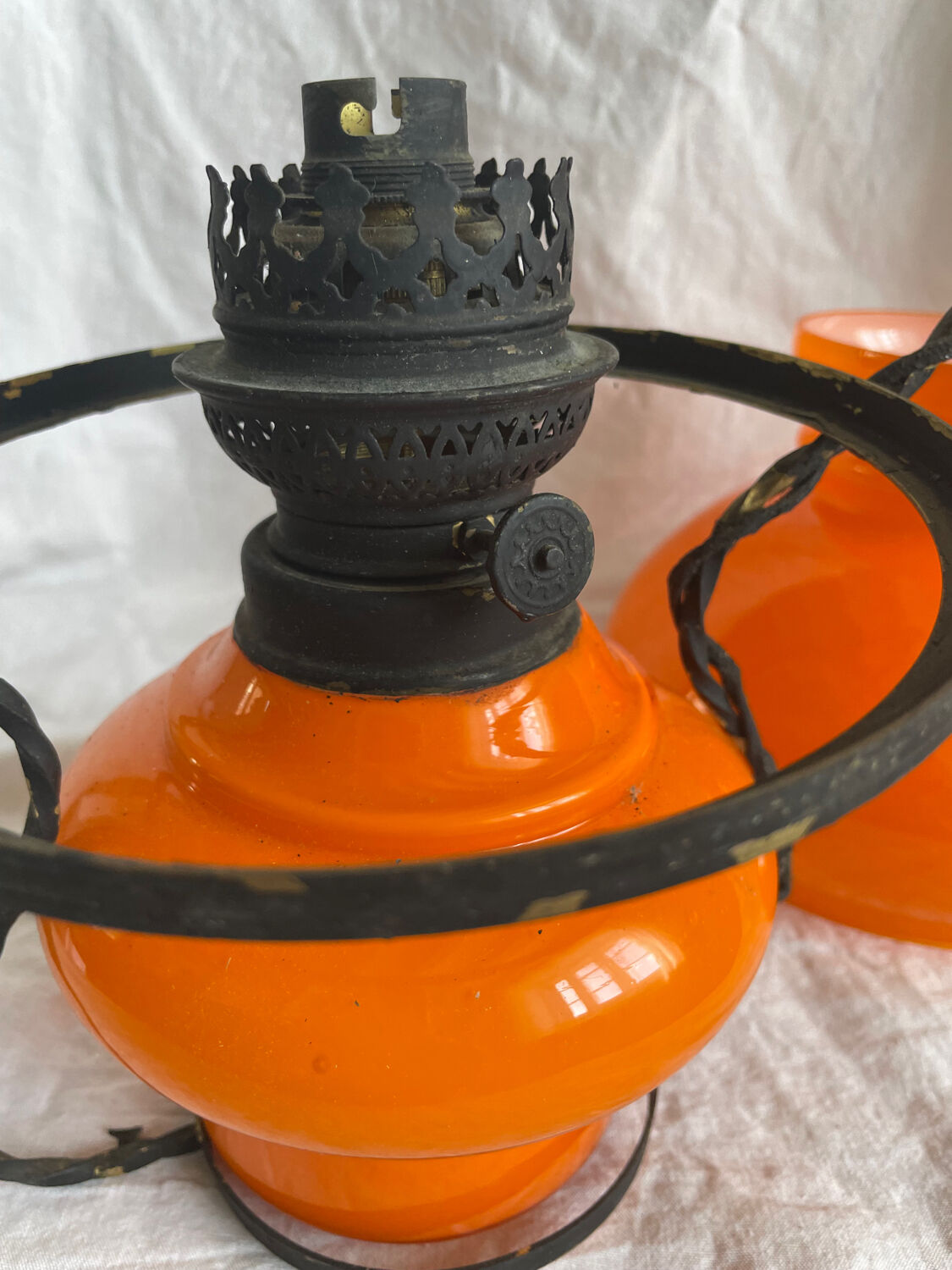 Pendant chandelier, vintage, opaline, Orange, 1970s