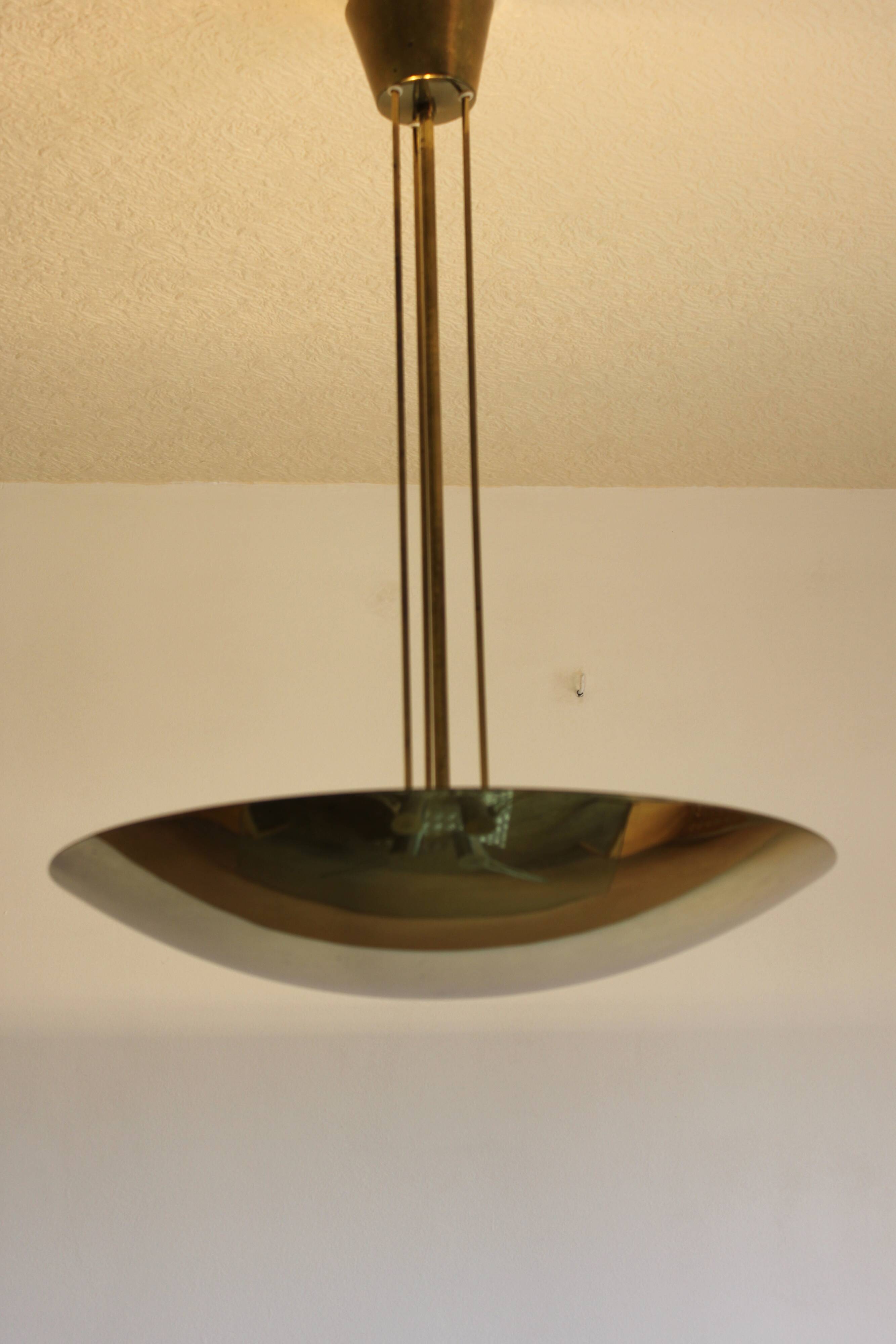 Brass half bowl ceiling lamp by Kalmar Austria