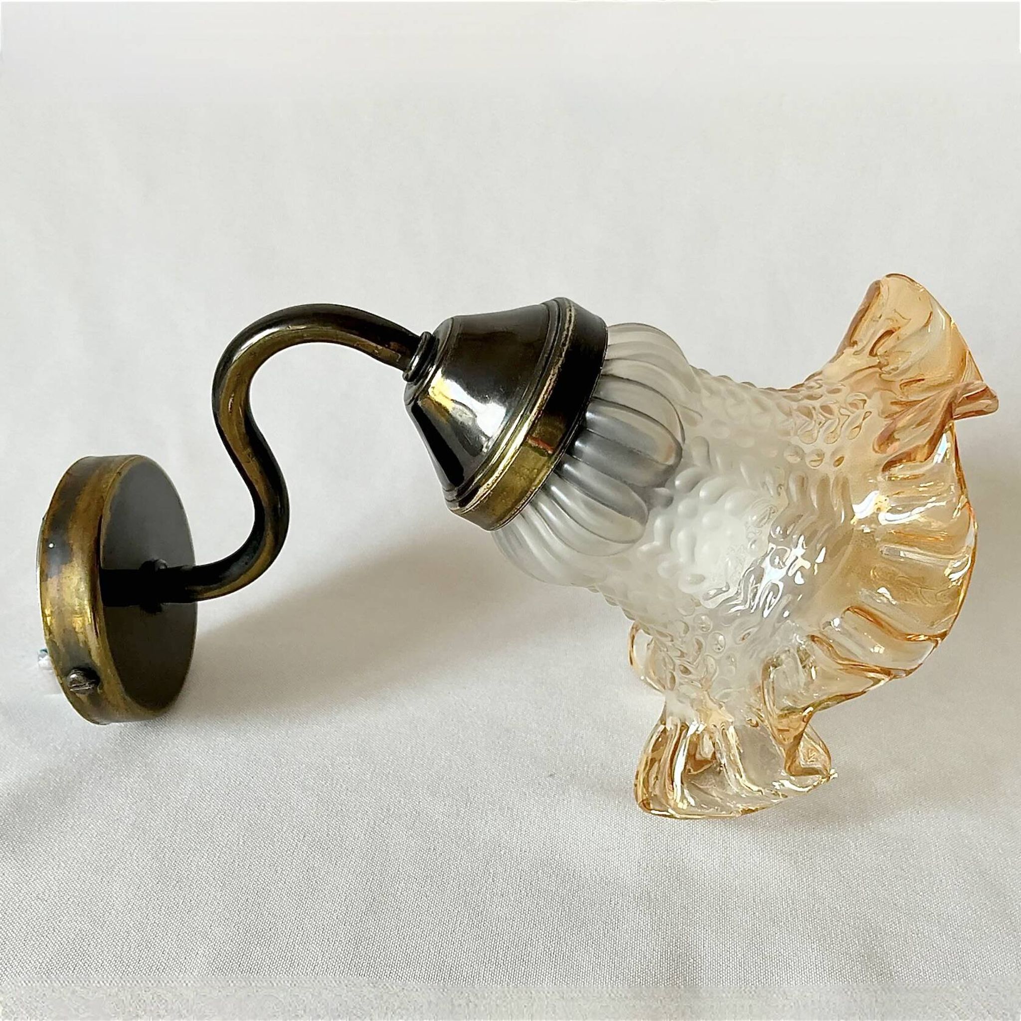 Vintage brass swan neck wall light with opaline tulip flower