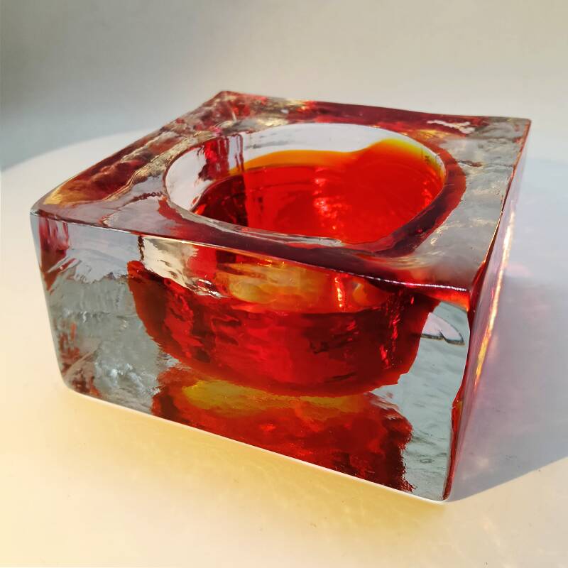 Cendrier carré en verre de Murano fait à la main, années 1960