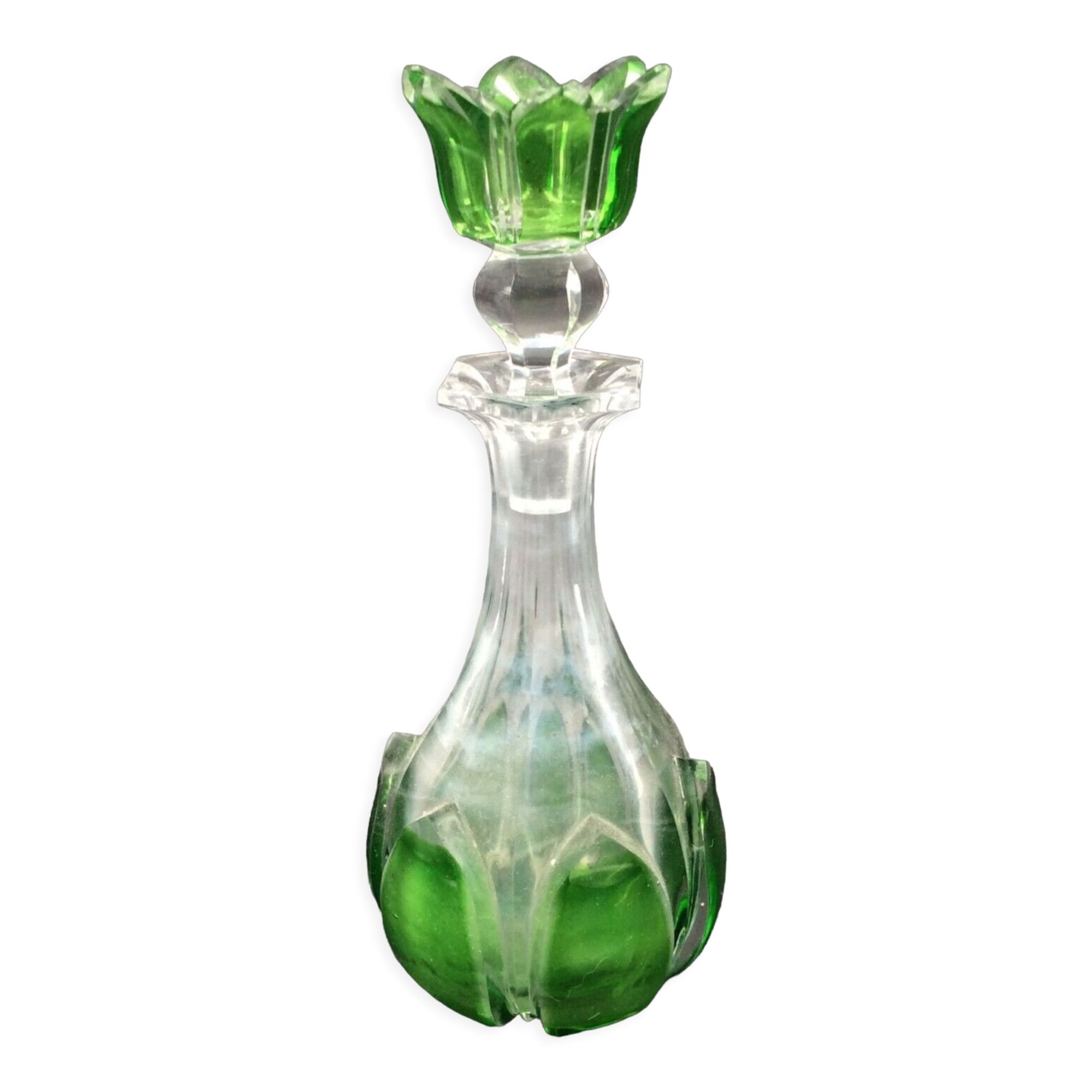 Old green crystal bottle XIXème